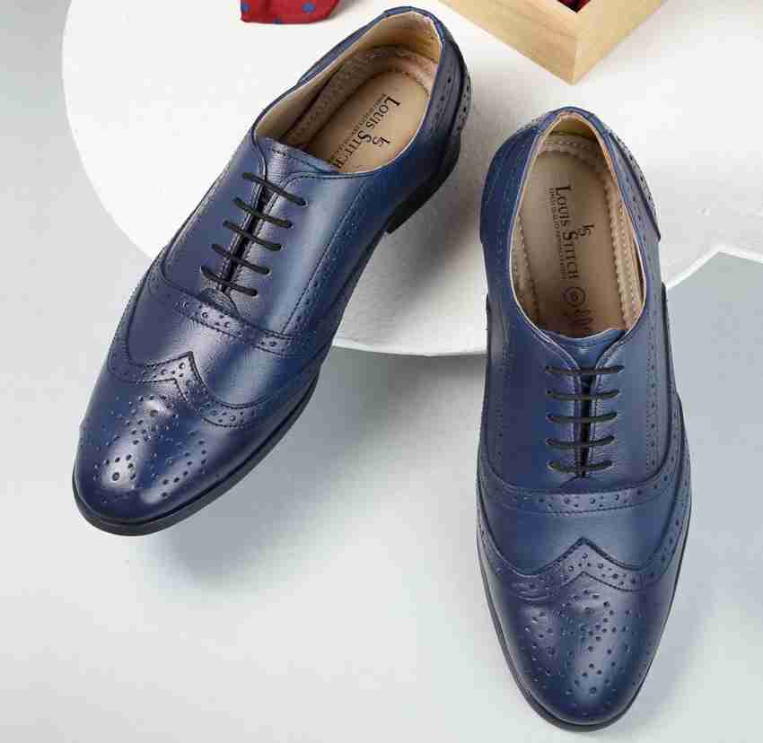 LOUIS STITCH Suede Blue Formal Brogues Handmade Suede Leather Shoes for Men  (7 UK) Lace Up For Men - Buy LOUIS STITCH Suede Blue Formal Brogues  Handmade Suede Leather Shoes for Men (