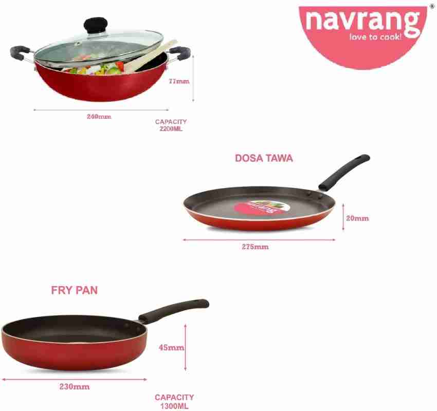 Induction Friendly Frying Pan Dosa Tawa Kadai with Lid Nonstick cookware  Set 4pc