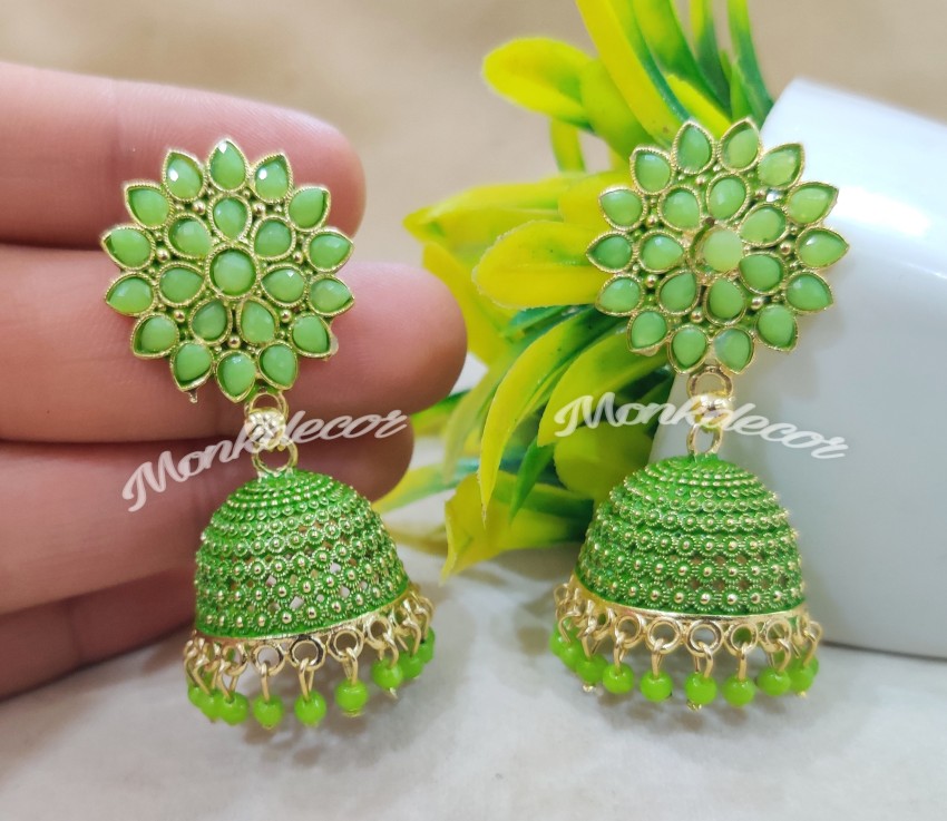 Fida Gold Ethnic Traditional Green & Fuchsia Pink Meenakari Pearl Drop  Earrings For Women