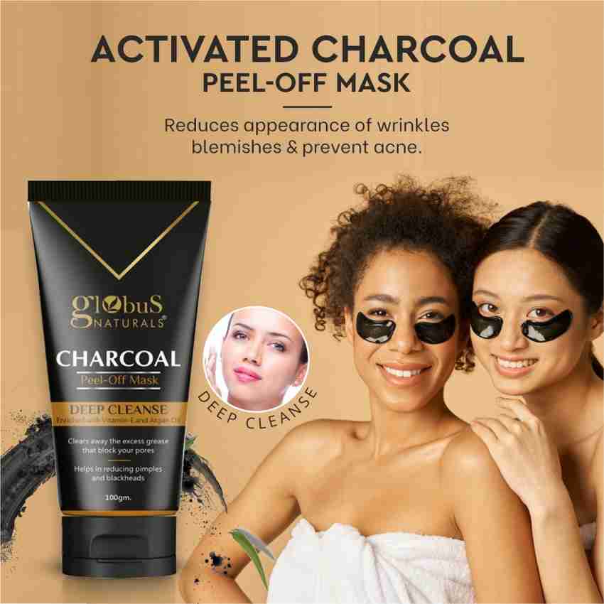 Globus Naturals Activated Charcoal Peel off Mask For Women Enriched With  Vitamin-E, Aloevera, Turmeric, Saffron, Green Tea, Deep Cleansing, remove  Blackheads & Whiteheads