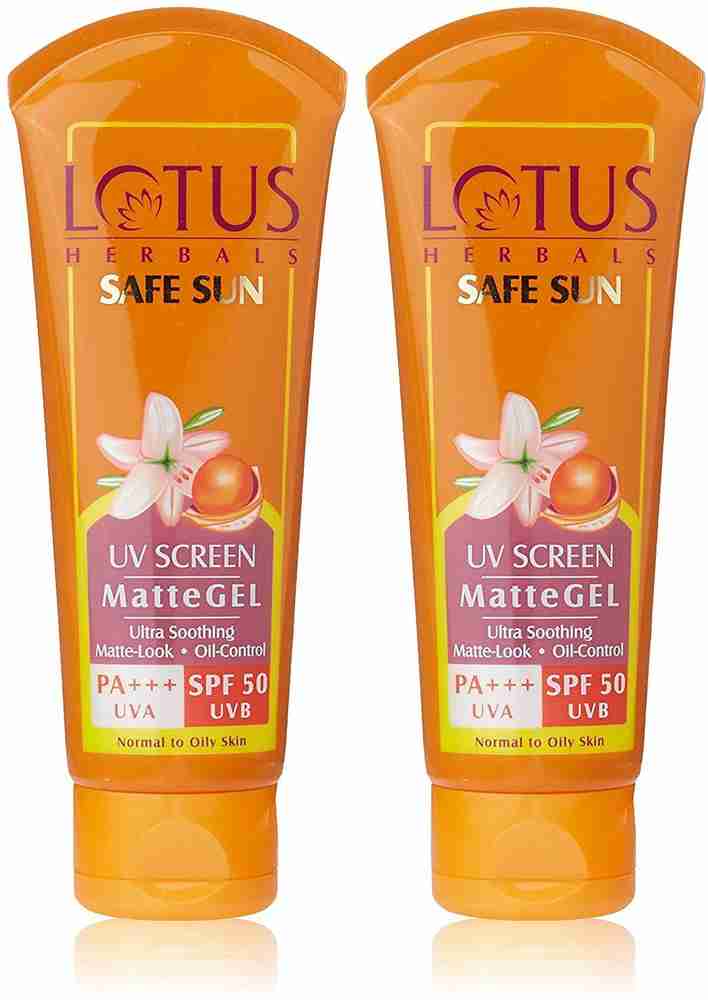 LOTUS Herbals Safe Sun Uv Screen Matte Gel SPF 50-Lotion, Gel 100*2=200g  (PACK OF 2) Price in India - Buy LOTUS Herbals Safe Sun Uv Screen Matte Gel  SPF 50-Lotion, Gel 100*2=200g - LoveLocal