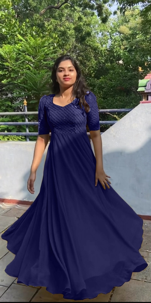 Navy Blue Blue Ethnic Gown by HER CLOSET for rent online | FLYROBE