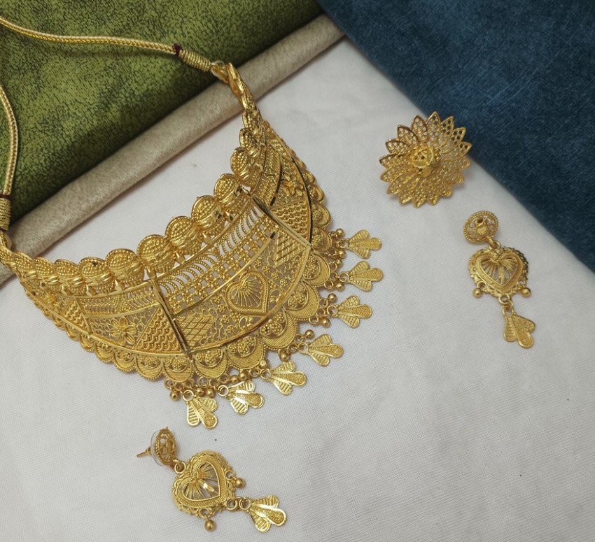 Gold Polish Peacock Rajwada Set With Earrings, 57% OFF