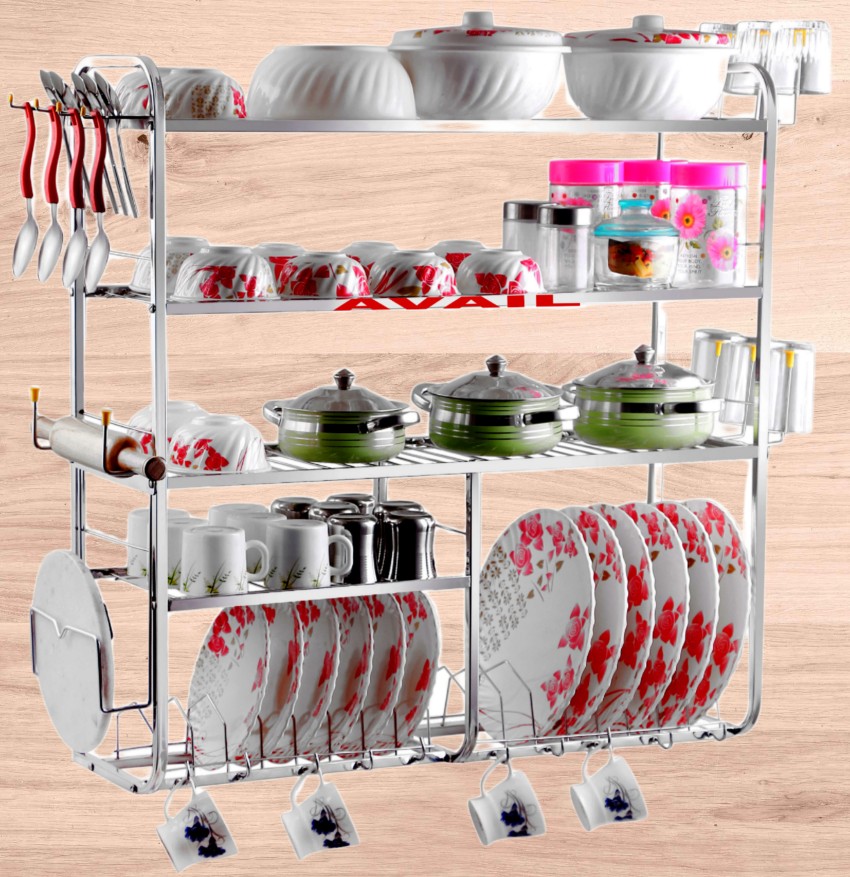 AVAIL Utensil Kitchen Rack Steel Stainless Steel 5 Shelf Wall Mount Kitchen  Racks- (31x30 Inches) Price in India - Buy AVAIL Utensil Kitchen Rack Steel  Stainless Steel 5 Shelf Wall Mount Kitchen