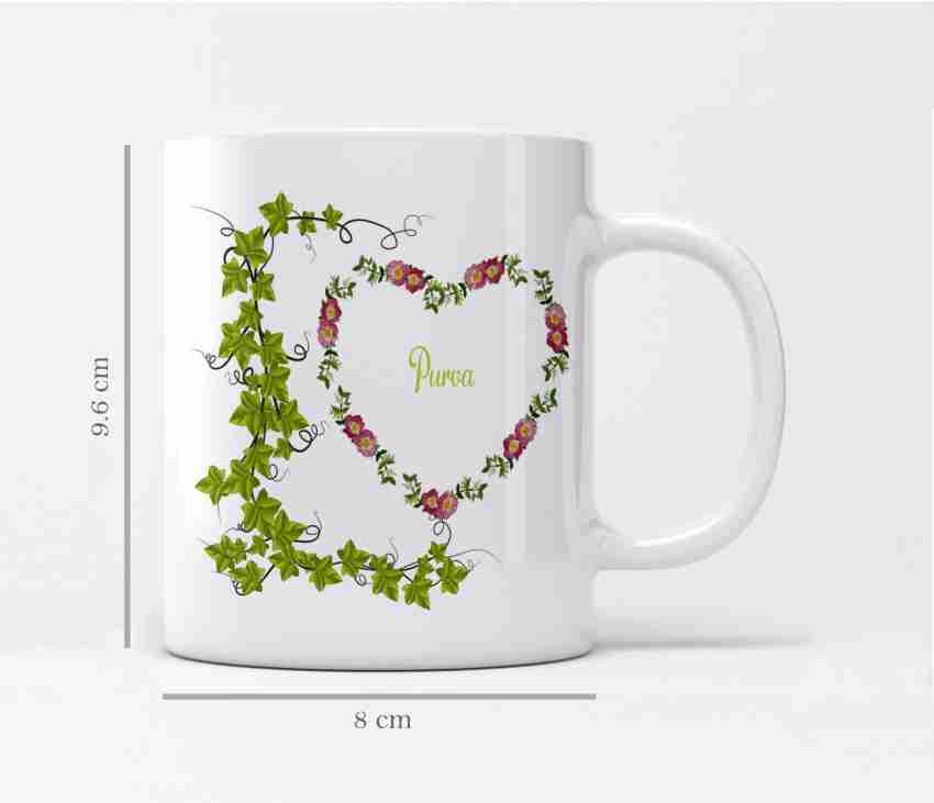Name Purva Printed Green Leaves And Heart Design Ceramic Coffee Mug Price  in India - Buy Name Purva Printed Green Leaves And Heart Design Ceramic  Coffee Mug online at 