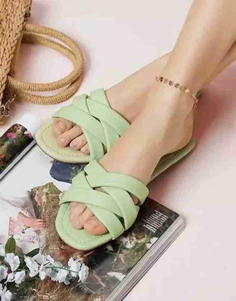 Women s Beautiful Fashion Sandals Girls Flat Slipper For Party Wedding Women Green Flats Price in India Buy Women s Beautiful Fashion Sandals Girls Flat Slipper For Party