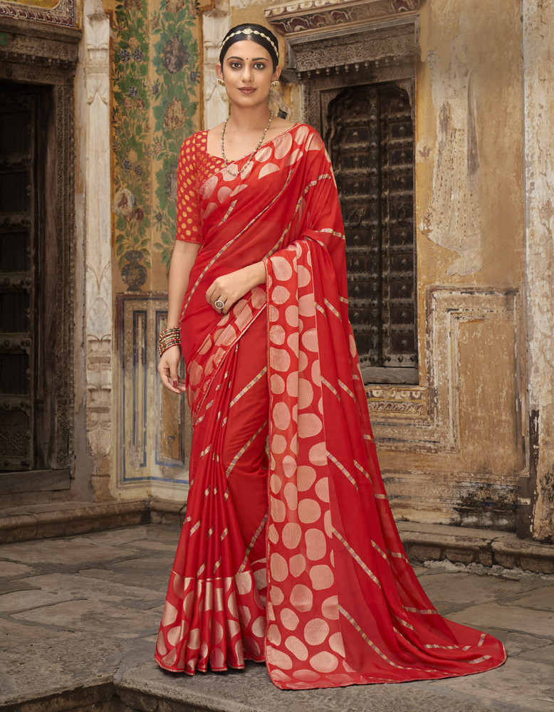 Buy Alekha Embroidered Chanderi Chiffon Red Sarees Online @ Best Price In  India | Flipkart.com