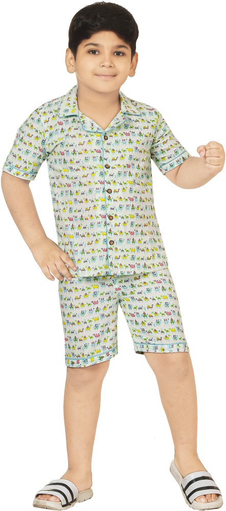 Fritters Kids 100% Cotton Printed Half Sleeve T-Shirt & Shorts Sets Pack Of 2