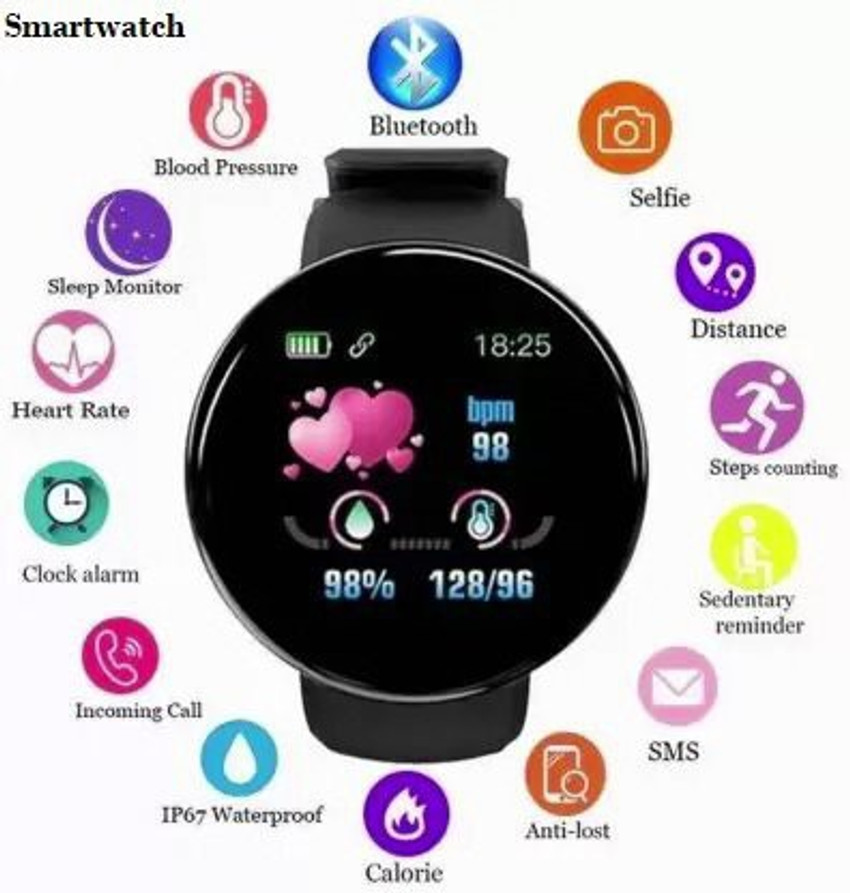 Bymaya PA970 D18 MAX FITNESS TRACKER STEP COUNT SMART WATCH BLACK