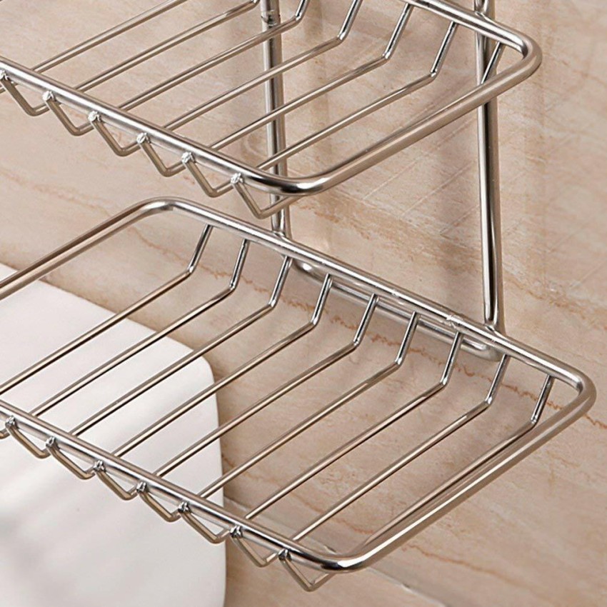 Stainless Steel Soap Dish Self Adhesive Soap Basket With Hooks Wall Mounted  Bathroom Shower Caddy Kitchen Sponge Holder