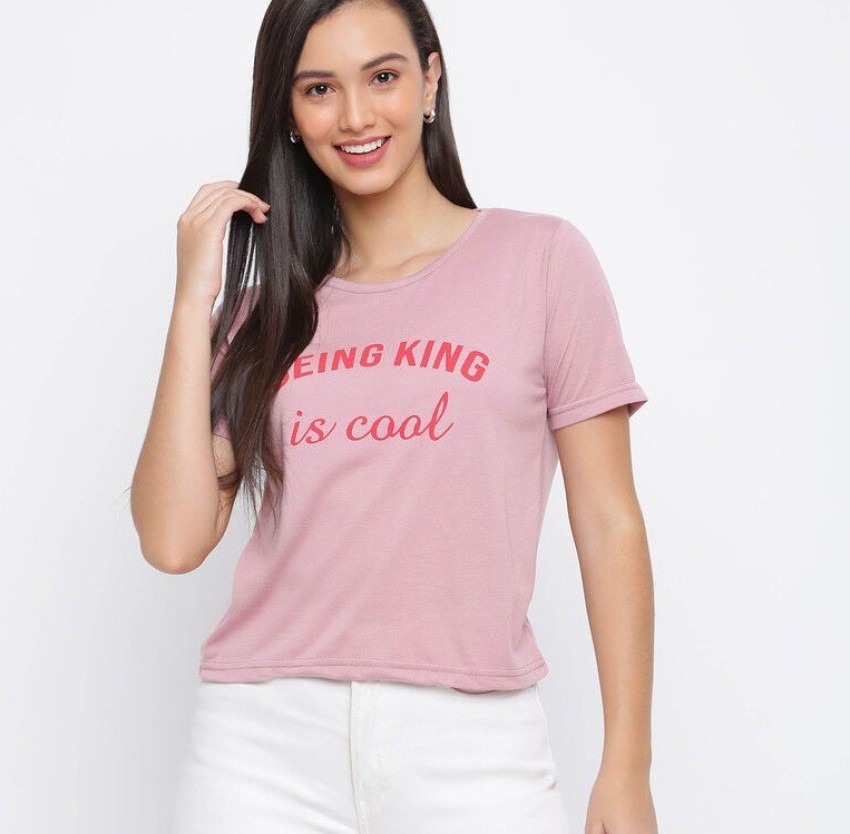 FAIRIANO Printed Women Round Neck Pink T-Shirt - Buy FAIRIANO