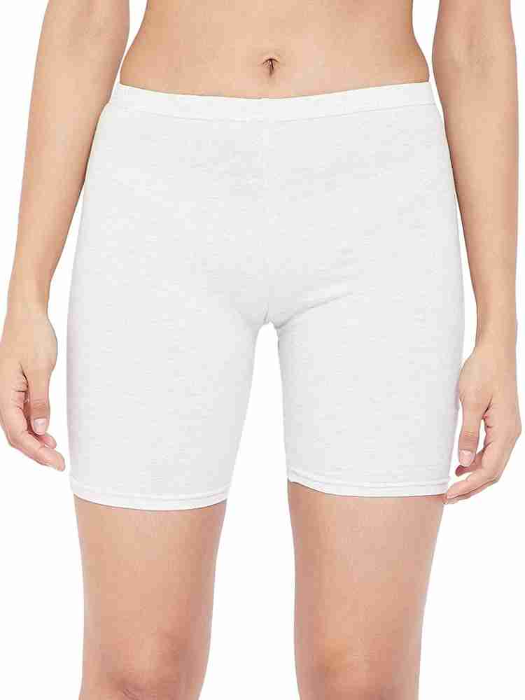 white mini cycling shorts