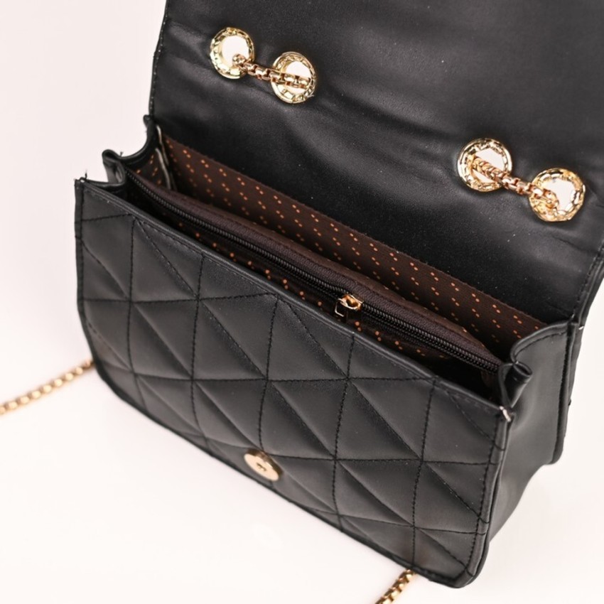 Visual Echoes Black Sling Bag Quilted Chain Sling Bag _Black Black - Price  in India
