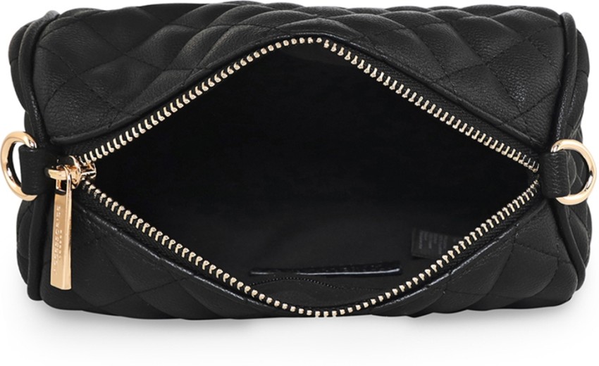 ACCESSORIZE LONDON Black Sling Bag Women's Faux Leather Black Quilted  barrel Sling Bag Black - Price in India