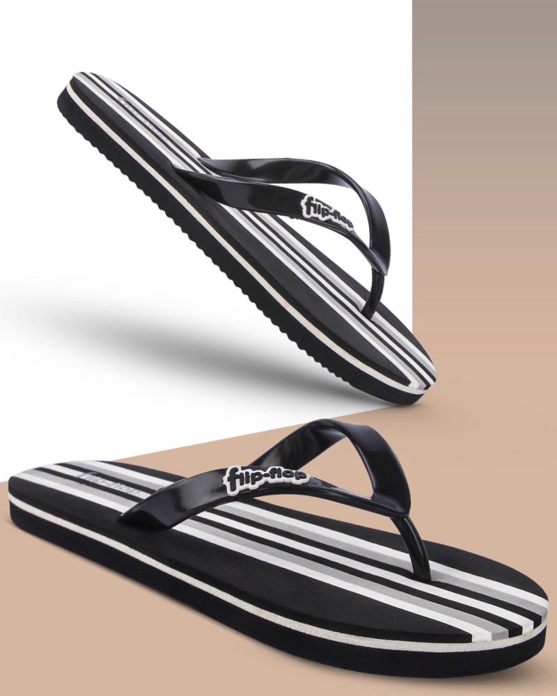 Black and white striped flip online flops