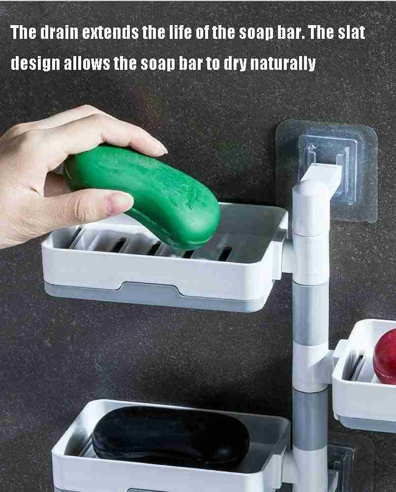 1PC Black Adhesive Soap Dish Holder, Easy Clean Drain Bar Soap Holder,  Space Saving Wall Mounted Soap Rack for Shower, Bathroom, Kitchen Sink