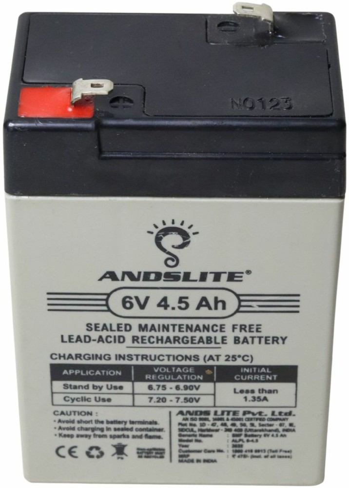 sammensværgelse Tredje Napier ANDSLITE 6V 4.5 Ah Sealed Lead-Acid Battery For Ranger, RSL-2 And More AGM  Solar Battery Price in India - Buy ANDSLITE 6V 4.5 Ah Sealed Lead-Acid  Battery For Ranger, RSL-2 And More