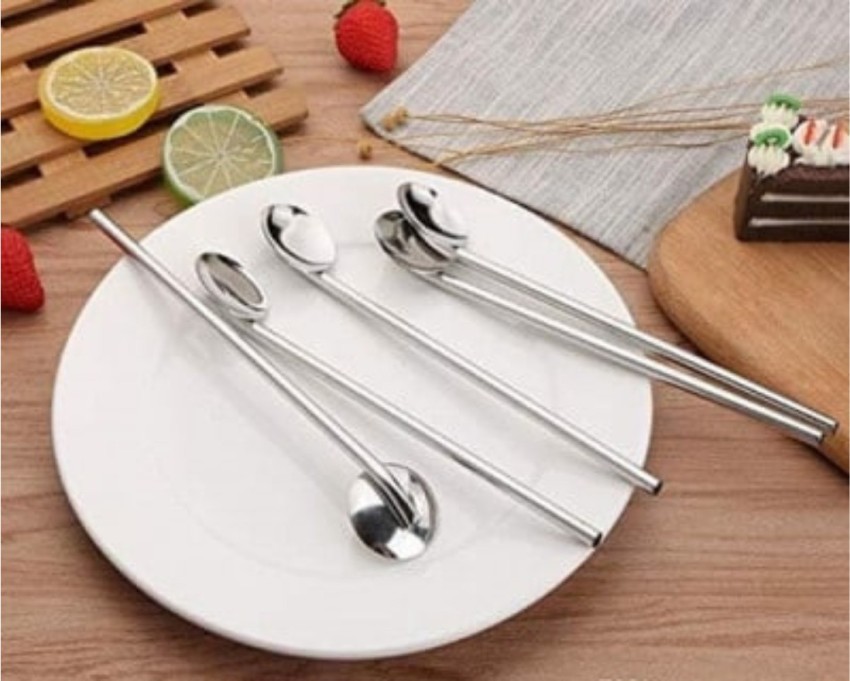 Spoon Straws 7 Pcs Reusable Cocktail Spoon Metal Stirrers 2 in 1