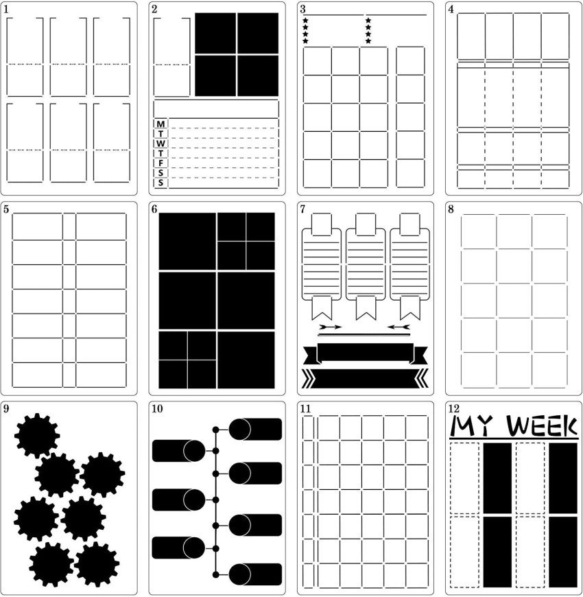 IVANA'S 12 Pieces Journal Stencils DIY Templates Planner Weekly Layouts  Bullet Dot Grid Journal Stencils Plastic Planner Set for DIY Notebook Diary  (B5) Art & Craft Stencils Stencil Price in India 