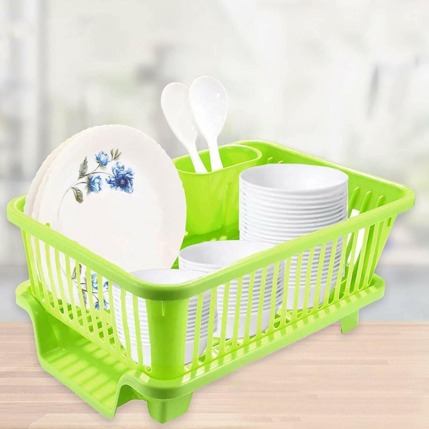 NEWON 3 in 1 Kitchen Sink Dish Drainer Drying Rack Utensils Washing Holder  Plastic Basket Organizer