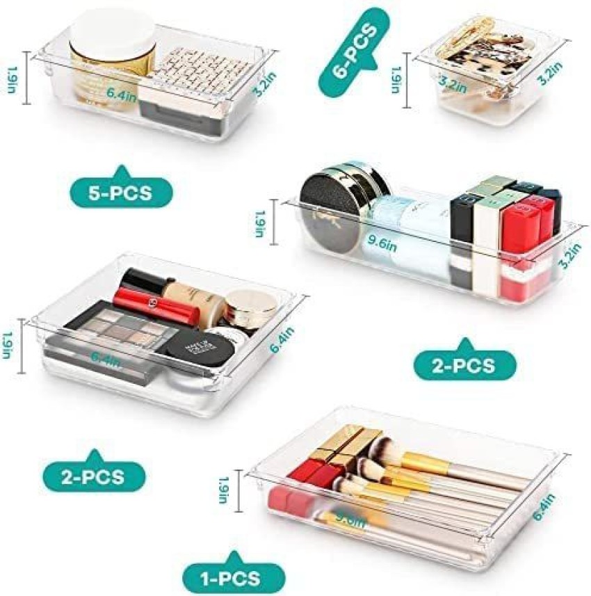 16 PCS Clear Drawer Organizer, Clear Plastic Drawer Organizers for