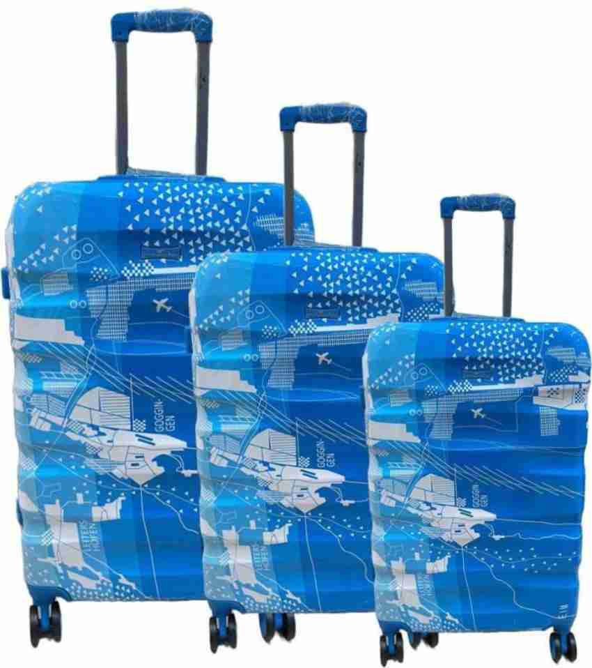 4 Wheel Blue VIP Manama Gold Polycarbonate Luggage Bags (Set of 3 PC),  Size: Cabin