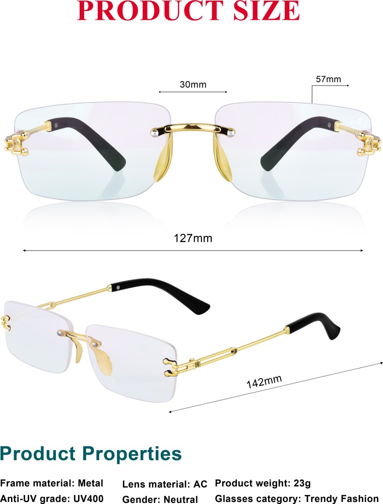 Buy mc stan goggles Rimless Men and Womens Sunglasses Retro Vintage Gold  Frame Rectangular Premium Designer UV400 Protected Sunglasses For Men And  Women Pack of 1 at