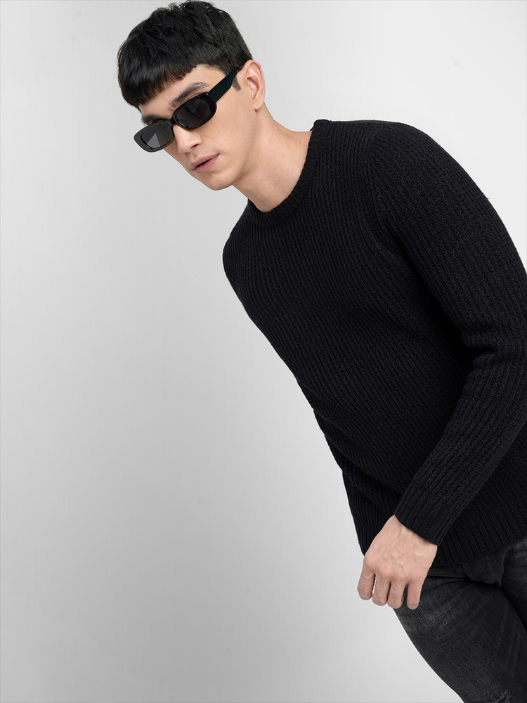 JACK u0026 JONES Solid Round Neck Casual Men Black Sweater - Buy JACK u0026 JONES  Solid Round Neck Casual Men Black Sweater Online at Best Prices in India |  Flipkart.com