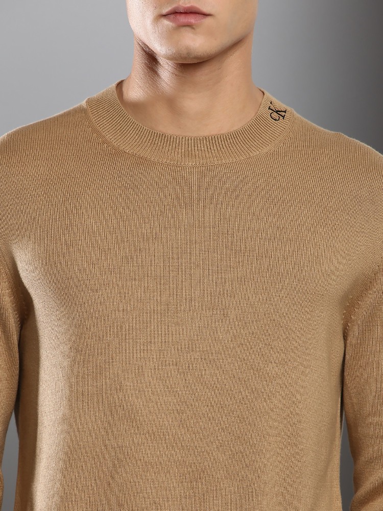 Calvin Klein Jeans Solid Crew Neck Casual Men Brown Sweater - Buy