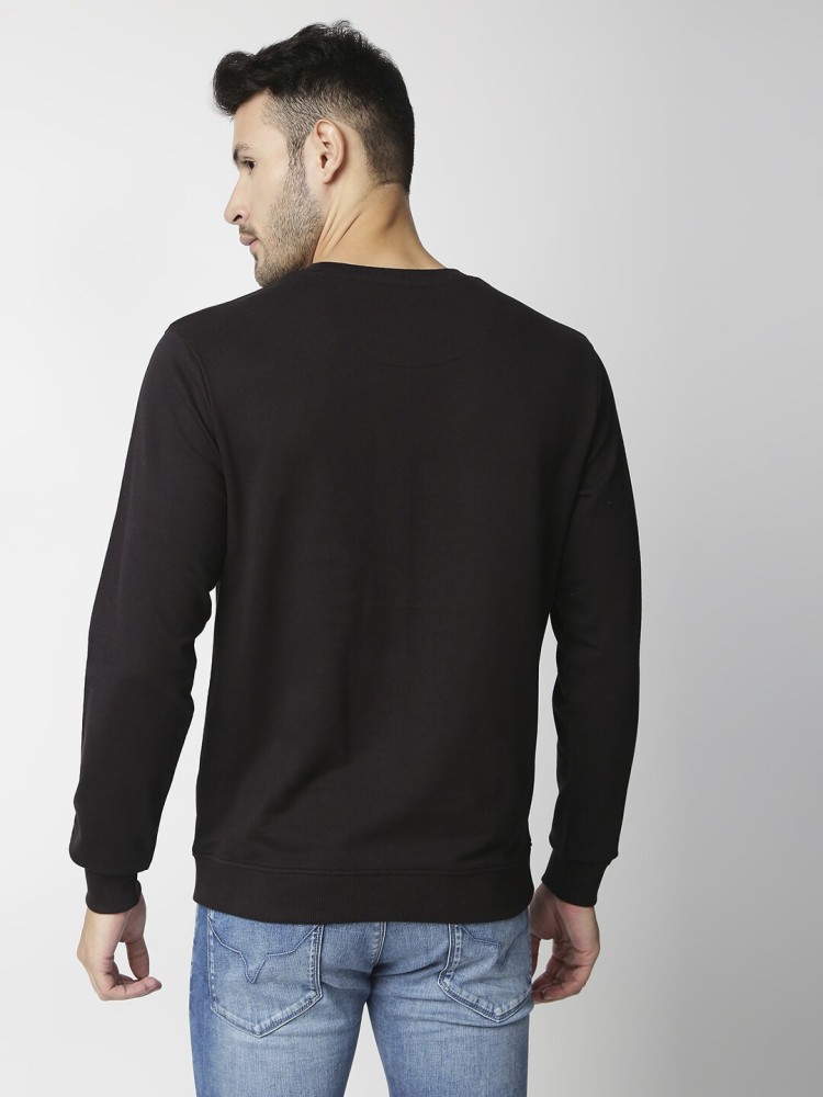 THALASI KNITFAB Graphic Print Crew-Neck Sweatshirt For Men (Black, S)