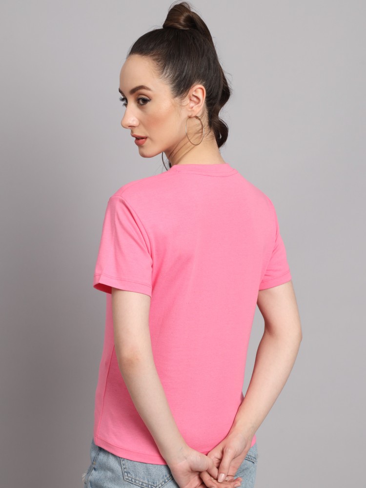 FAIRIANO Printed Women Round Neck Pink T-Shirt - Buy FAIRIANO