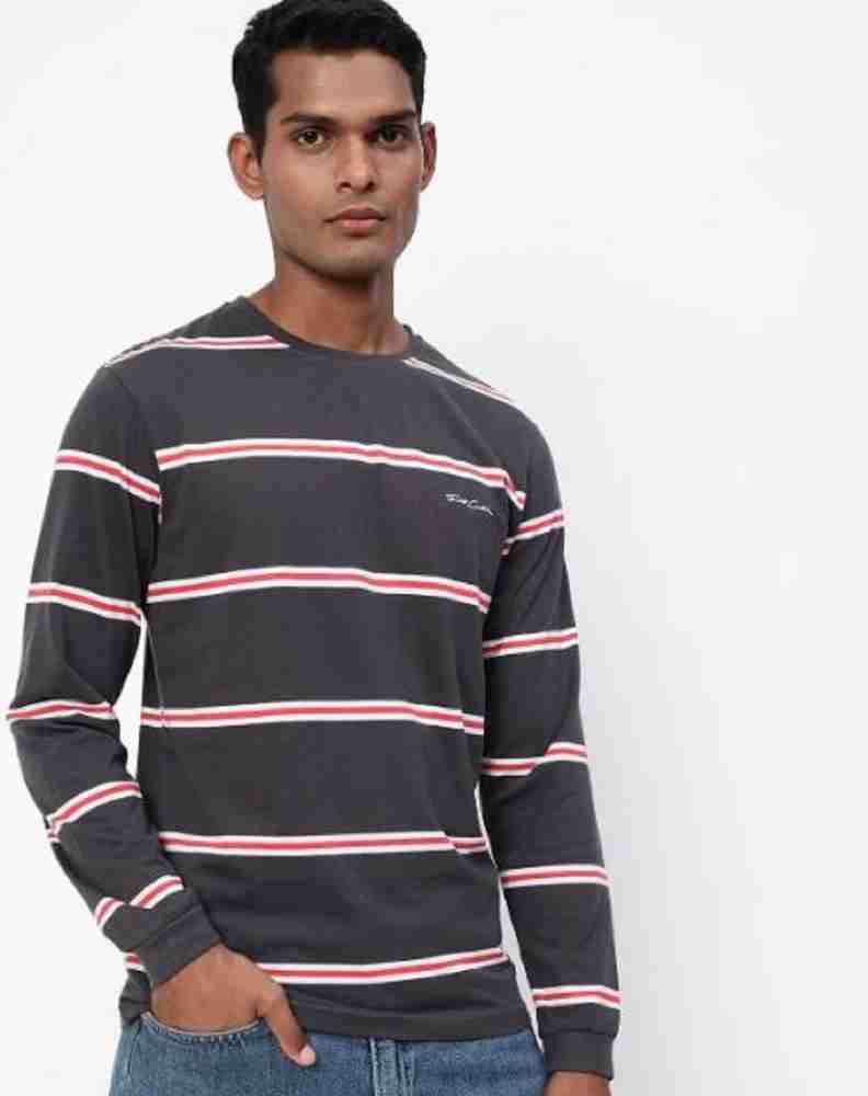 Fort Collins Striped Men Round Neck Grey T-Shirt - Buy Fort