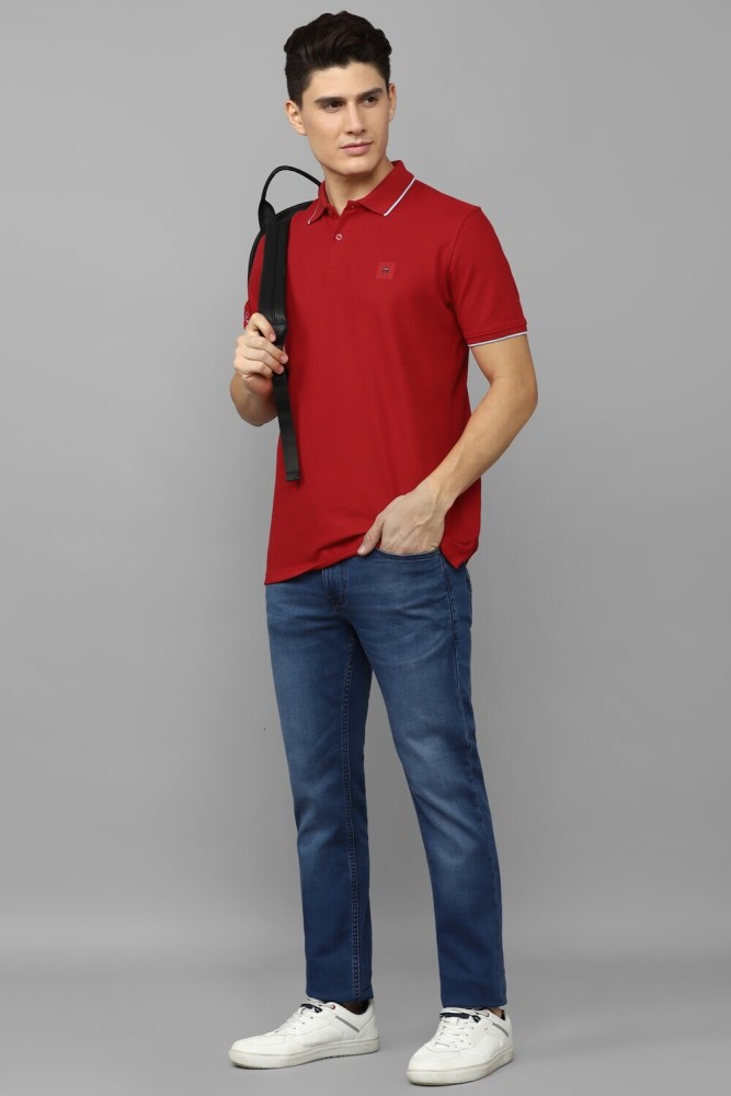 Lv Creation Solid Men Polo Neck Red T-shirt