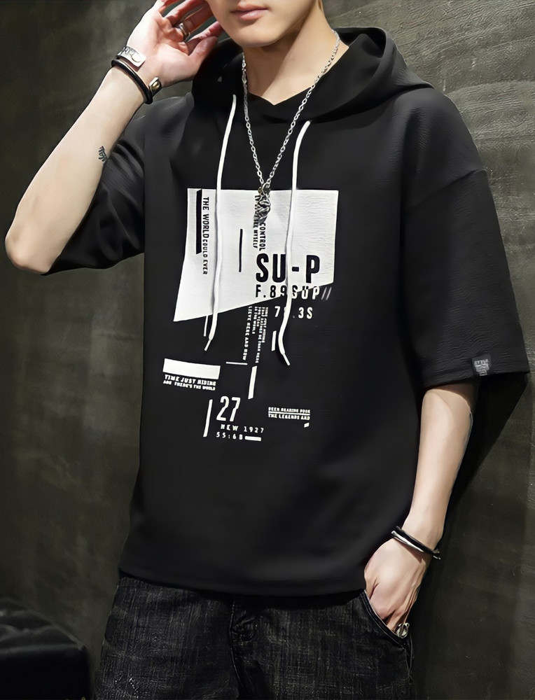 LEWEL Printed, Graphic Print Men Hooded Neck Black T-Shirt - Buy LEWEL  Printed, Graphic Print Men Hooded Neck Black T-Shirt Online at Best Prices  in India | Flipkart.com