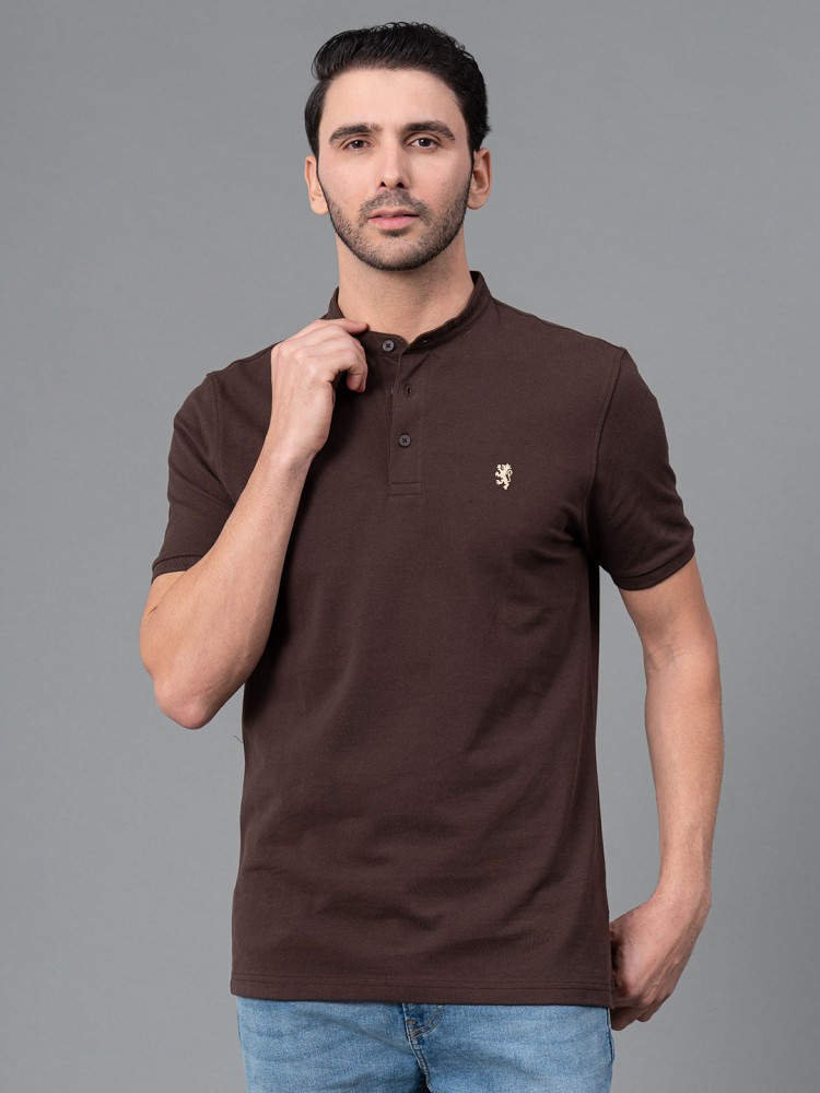 Red Tape Brown Solid Cotton Polo Neck Mens T-shirt