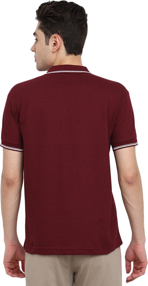 Buy Men Maroon Solid Polo Neck T-shirt Online - 708835