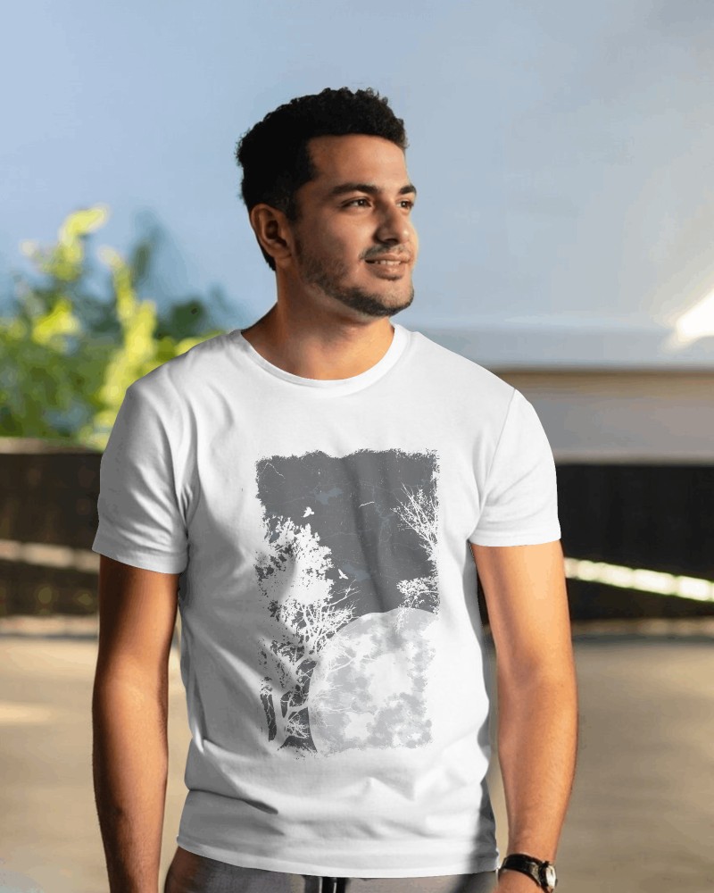 Cotton DTF Printed White Round Neck T Shirt