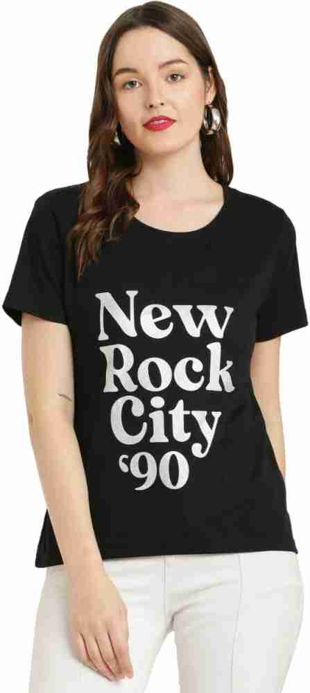 Black New York Downtown Slogan Printed T Shirt