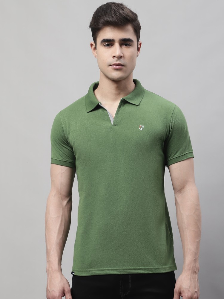 Men Green Solid Polo Neck T-shirt