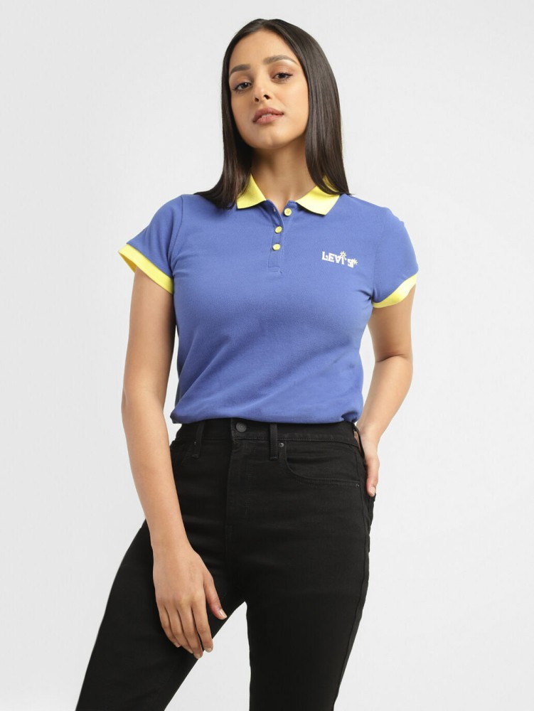 LEVI'S Solid Women Polo Neck Blue T-Shirt - Buy LEVI'S Solid Women Polo  Neck Blue T-Shirt Online at Best Prices in India 