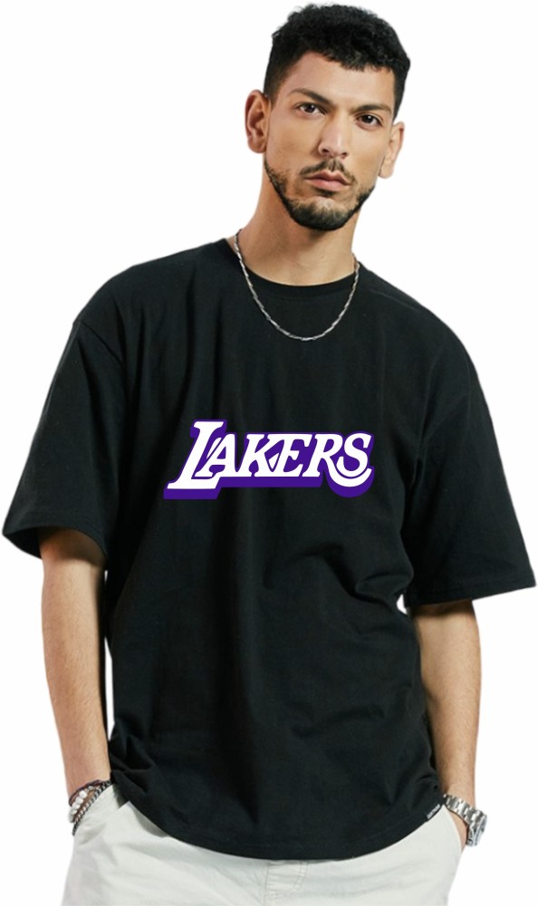 Uniplanet Store Oversize T Shirt Lakers 100% Cotton Printed Black T Shirt for Men