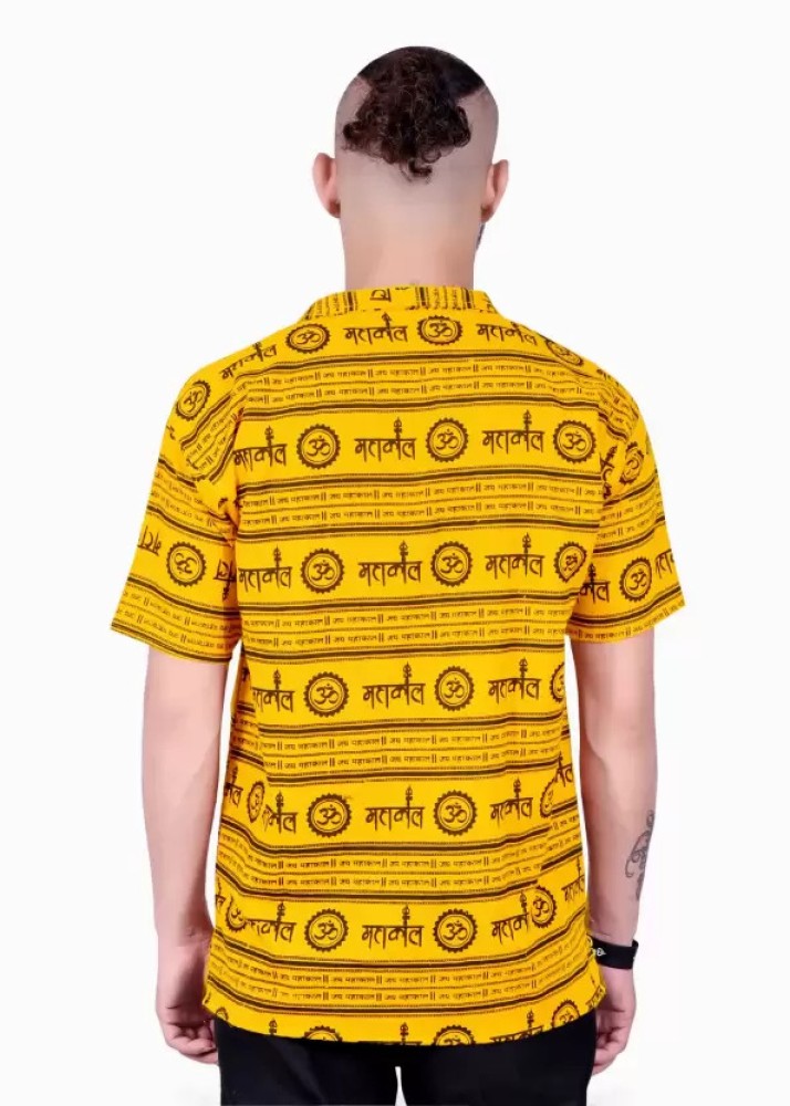 mahakal Typography Men Polo Neck Yellow T-Shirt - Buy mahakal