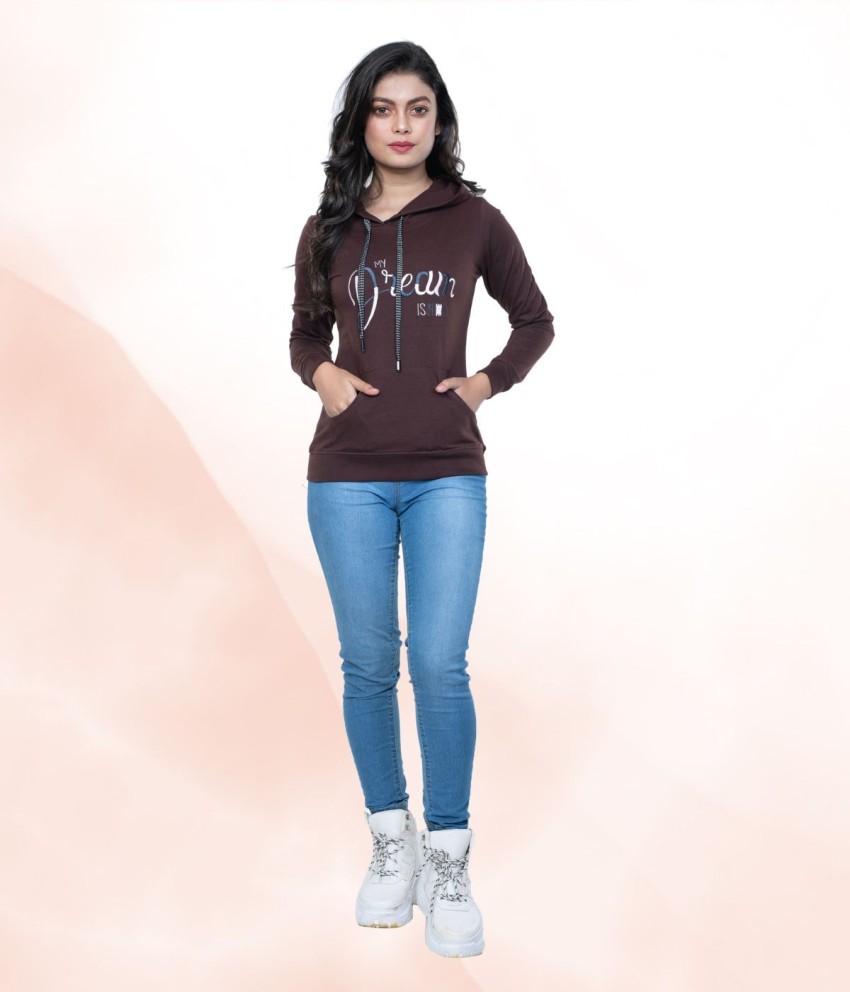 StyleAone Embroidered Women Hooded Neck Brown T-Shirt - Buy StyleAone  Embroidered Women Hooded Neck Brown T-Shirt Online at Best Prices in India