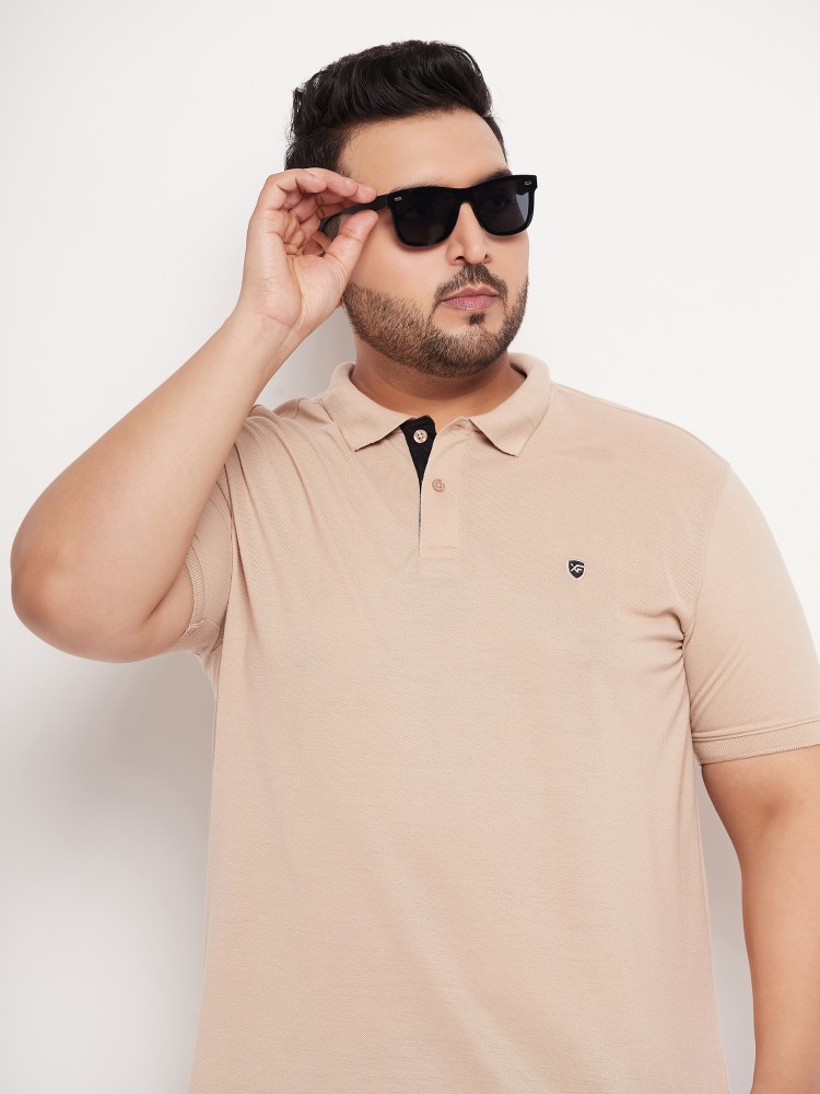 Men Beige Solid Polo Neck T-shirt