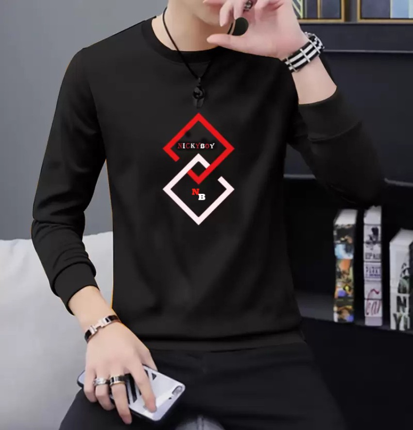 NB NICKY BOY Printed Men Round Neck Black T-Shirt - Buy NB NICKY BOY  Printed Men Round Neck Black T-Shirt Online at Best Prices in India