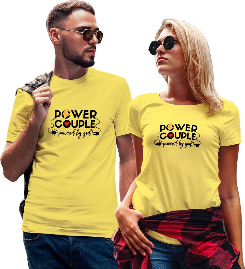 COUPLESTUFF.IN Printed Couple Round Neck Yellow T-Shirt - Buy
