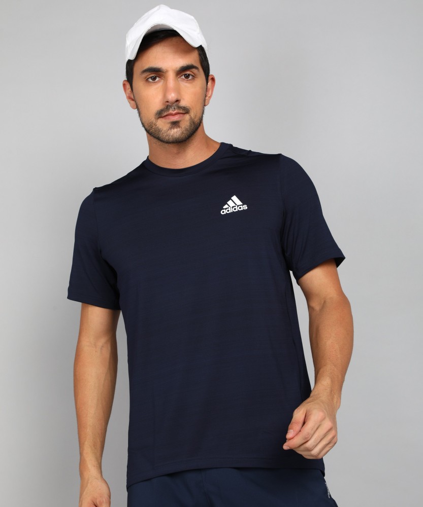 ADIDAS Solid Men Round Neck Blue T-Shirt - Buy ADIDAS Solid Men Round Neck Dark Blue T-Shirt Online at Best Prices in India | Flipkart.com