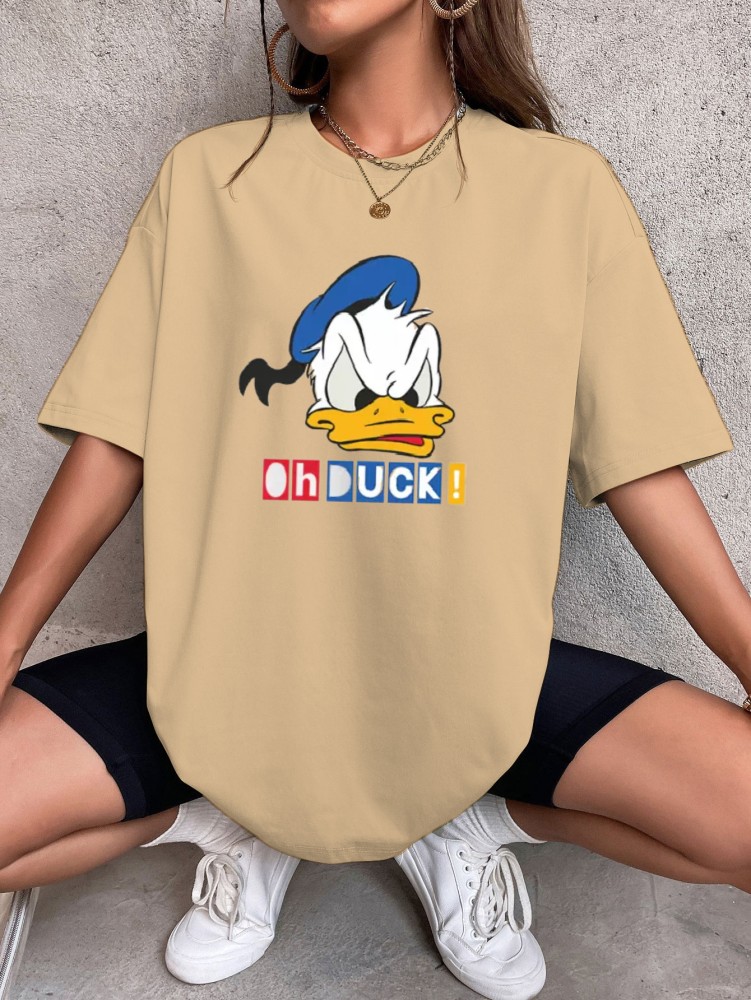 CALM DOWN Round Neck Oversized Printed OhDuck T-Shirt for Women