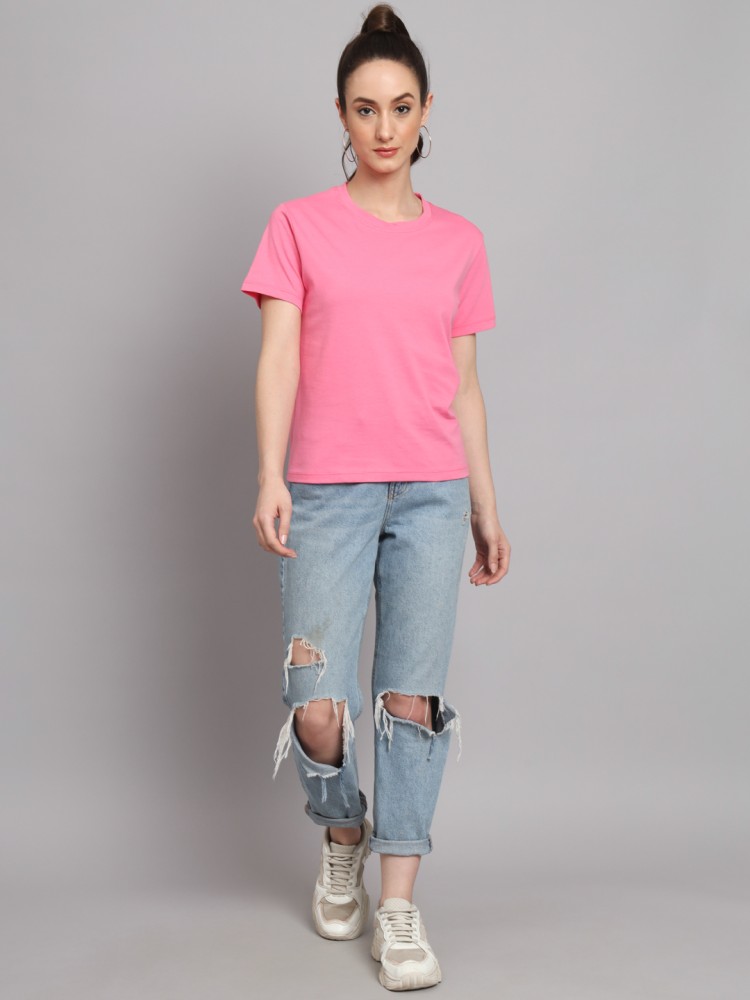 FAIRIANO Printed Women Round Neck Pink T-Shirt - Buy FAIRIANO