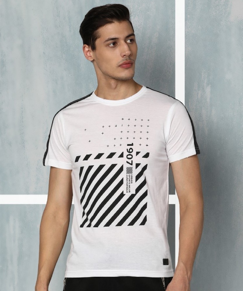 FastColors Striped Men Round Neck White, Blue T-Shirt - Buy FastColors  Striped Men Round Neck White, Blue T-Shirt Online at Best Prices in India